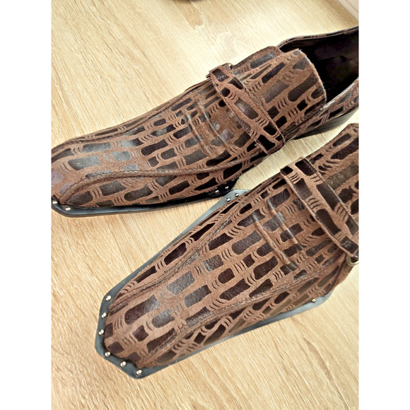 ZOTA UNIQUE Men\'s Suede Leather Geometric Lattice Pattern Dress Shoes Brown 11 main image 7